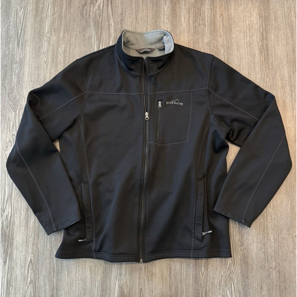 Eddie Bauer Jacket Mens XL Tall Soft Fleece Lined Full Zip Black Breathable Cozy